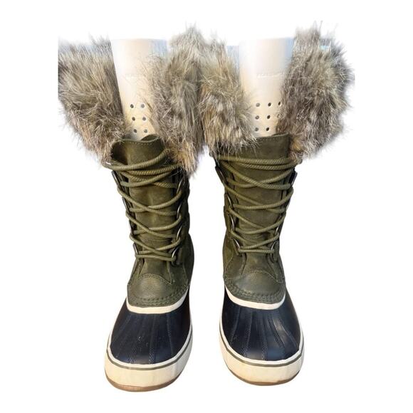 Sorel Joan of Arctic Waterproof Green Suede Snow Boot Fur Cuff Women size 9.5 - Picture 3 of 9